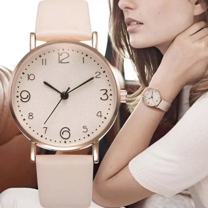 Women’s Casual Leather Quartz Watch – Analog Wristwatch with Arabic Numbers