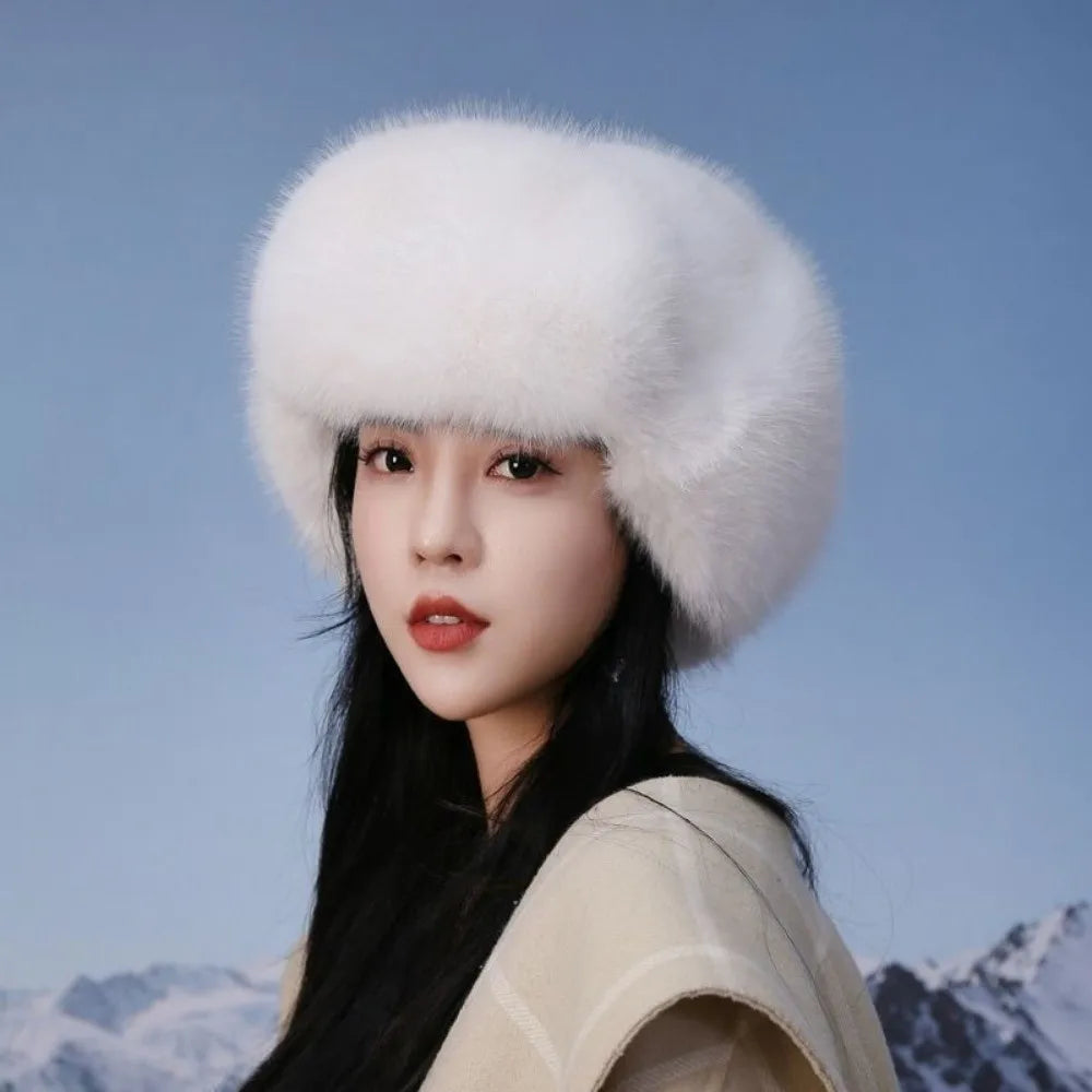 Fashion Faux Fur Bomber Hat – Thickened Windproof Cap with Earflaps & Warm Earmuffs for Women