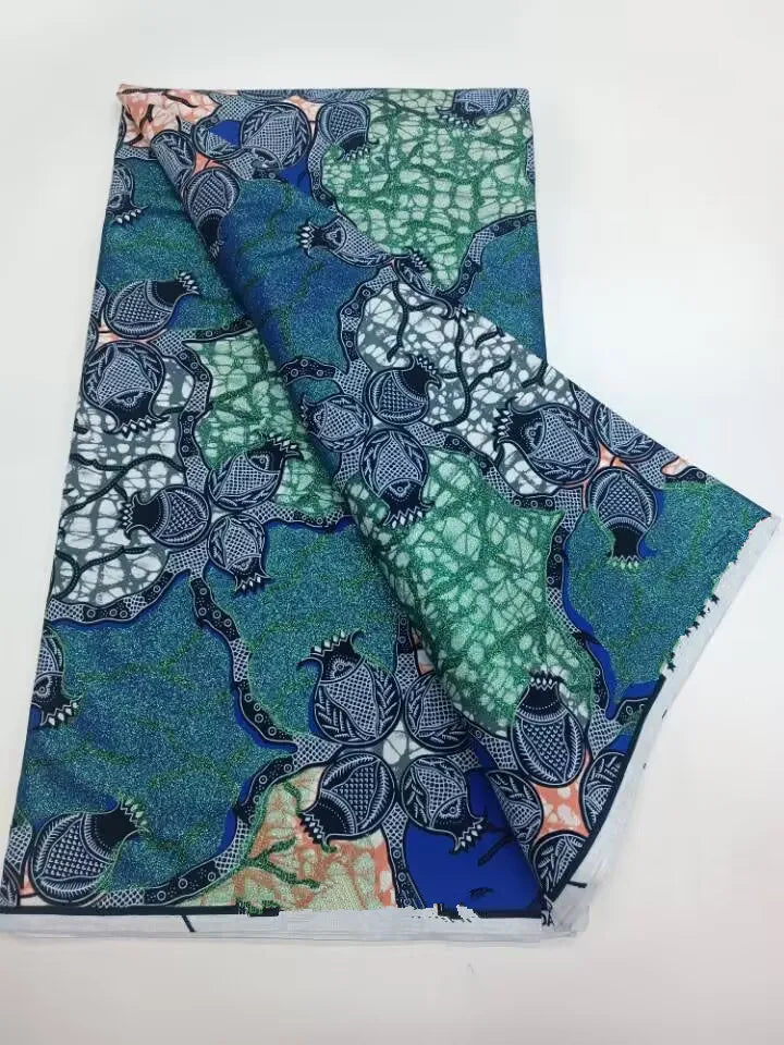 African Golden Glitter Wax Fabric - 6 Yards Ankara Batik Pagne Material for Sewing & Fashion Designs