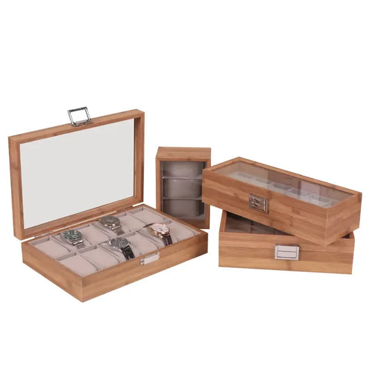 Bamboo Watch Box with Transparent Lid — 3/6/10/12 Grid Chinese Style Watch Storage Case for Men, Birthday Gift