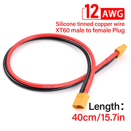 XT60 12AWG Parallel Battery Connector Cable – Male/Female Dual Extension 40CM/60CM Silicone Wire for RC Battery & Motor