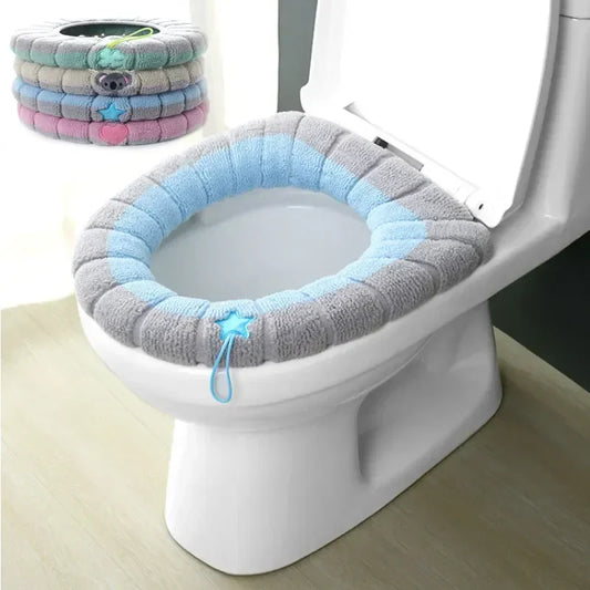 Winter Warm Toilet Seat Cover Mat | Thicker Soft Bathroom Toilet Pad Cushion with Handle | Washable Closestool Warmer Accessories