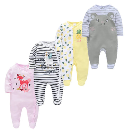 Kavkas 3/4 Pcs Baby Romper – 100% Cotton Polka Dot O-Neck Full Sleeve Summer Jumpsuit for Newborn Girls (0-12 Months)