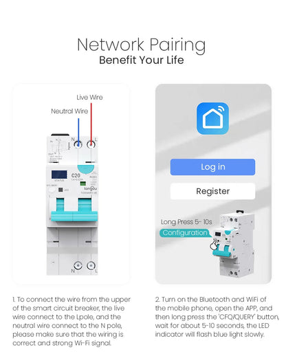 TONGOU ZigBee RCBO Smart Circuit Breaker – Adjustable Residual Current Breaker with Overcurrent & Leakage Protection