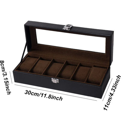 DELESYS PU Leather Watch Box – 2/3/4/5/6/8/10/12 Slot Storage Case with Lock, Traditional Style Gift Box