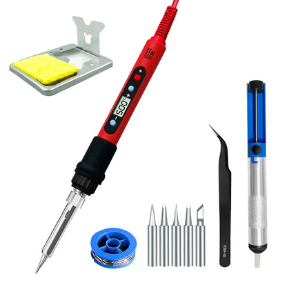 Digital 80W Soldering Iron Kit – Adjustable Temperature with LCD, Ceramic Heater & Soldering Tips