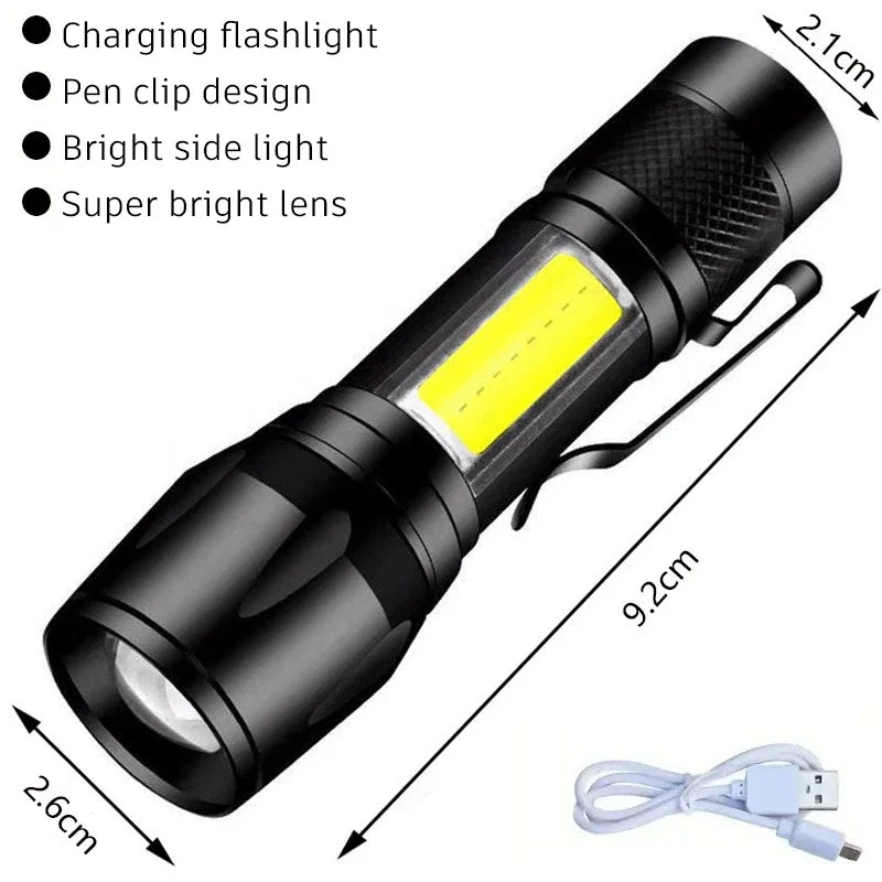 2000LM Ultra Bright P50 LED Tactical Flashlight – Telescopic Zoom Handheld Torch EDC Emergency Spotlight (14500/18650 Battery Compatible)