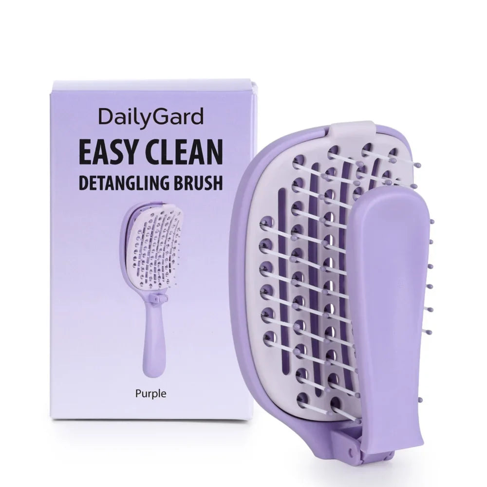 Self Cleaning Foldable Hair Brush with Anti-Static Massage Comb for Women and Home Salon Use
