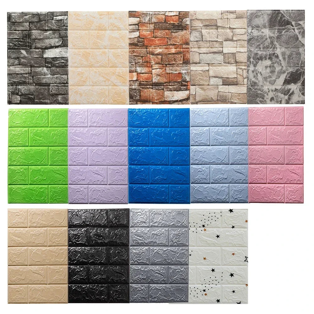 10pcs 3D Foam Wall Stickers – Self-Adhesive Waterproof Peel-and-Stick Brick Wallpaper for Interior Decoration