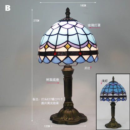 Retro Stained Glass Table Lamp – Colorful E27 Art Lampshade, Mediterranean Baroque Style Bedside Bedroom Décor Light
