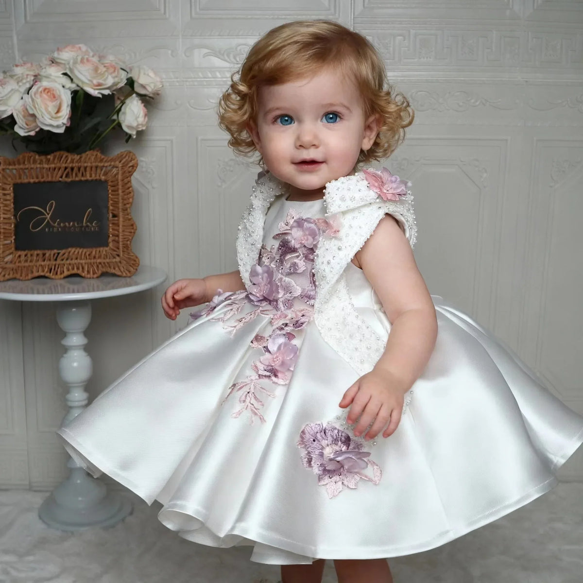 Girls White Princess Flower Tutu Dress - Embroidered Sleeveless Birthday Party Dress