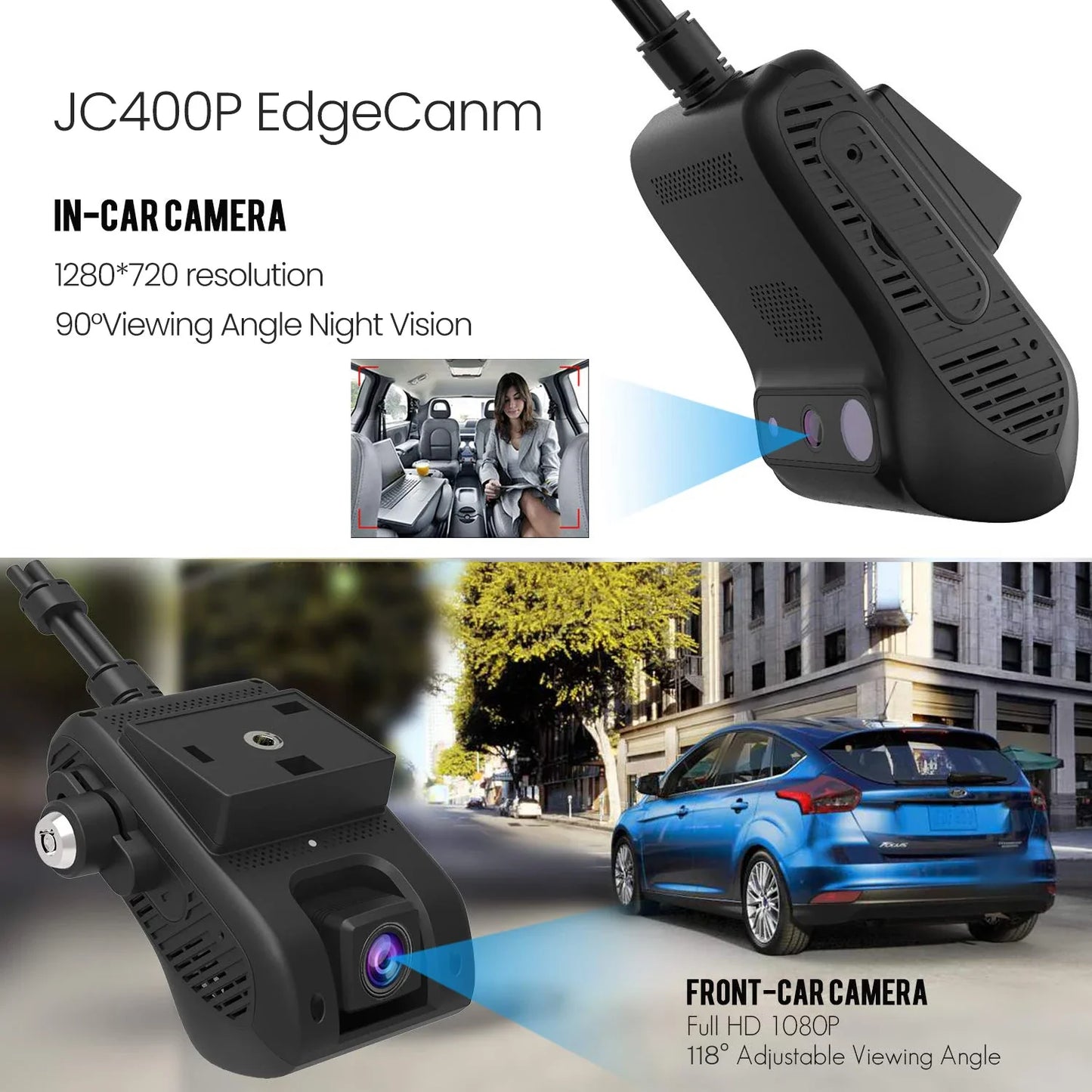 Jimi JC400P 4G Car Camera – 1080P Dual Cameras, GPS Tracking, Wifi Hotspot, Live Stream, DVR Dash Cam with Free App