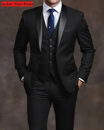 Men's Slim Fit Tuxedo Suit Set - Elegant Black Formal Suit for Weddings, Business & Special Occasions