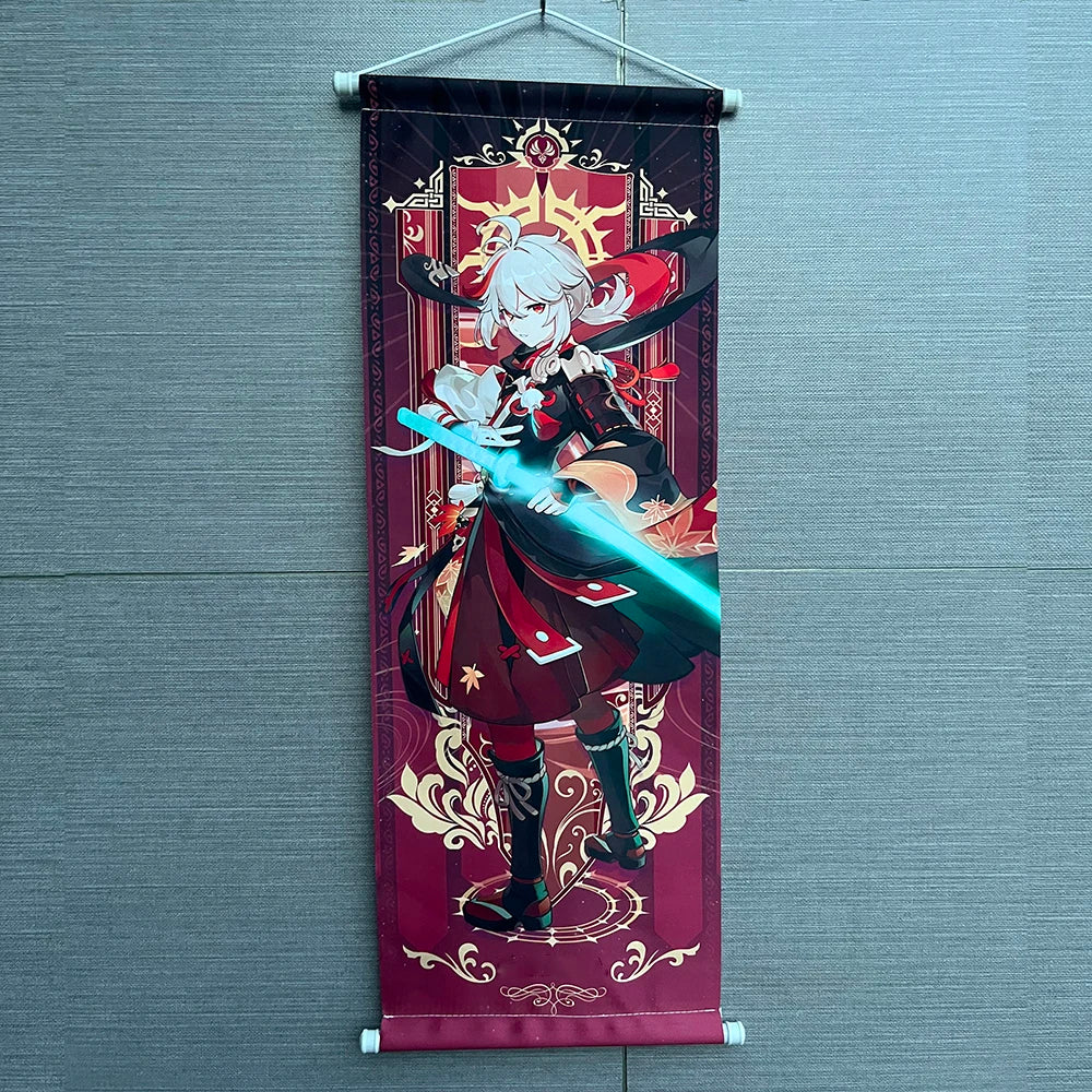 Hot Game Impact Scroll Canvas – Cartoon Heroes Wall Hanging Poster for Cosplay, Halloween, Xmas Decor & Gifts