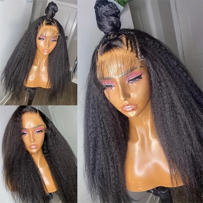 Kinky Straight Human Hair Wig – 13x4 Lace Front, Pre-Plucked Yaki Straight Brazilian Wig