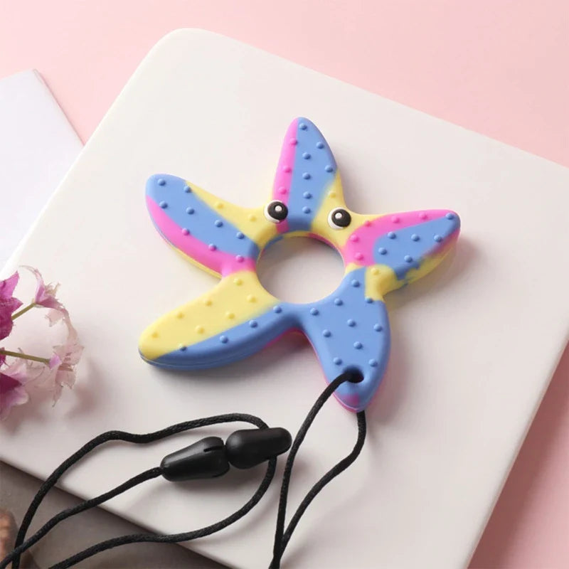 BPA-Free Silicone Baby Teether – Cartoon Sensory Chew Pendant Necklace for Newborns, Autism & ADHD Teething Care