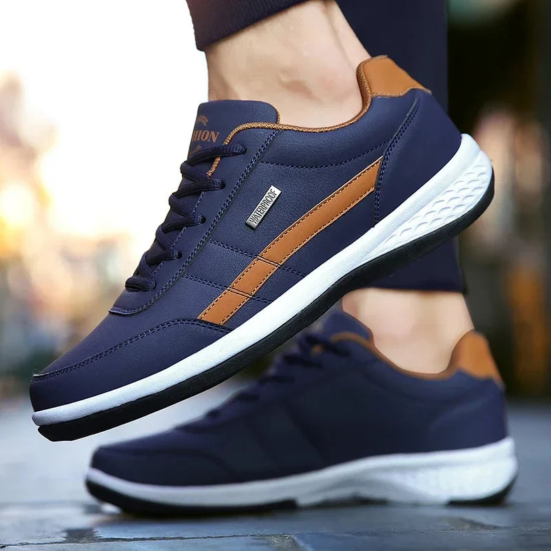 MAEDEF Men's Leather Sneakers – Waterproof Casual Lace-Up Footwear, Comfortable Vulcanized Shoes for Men