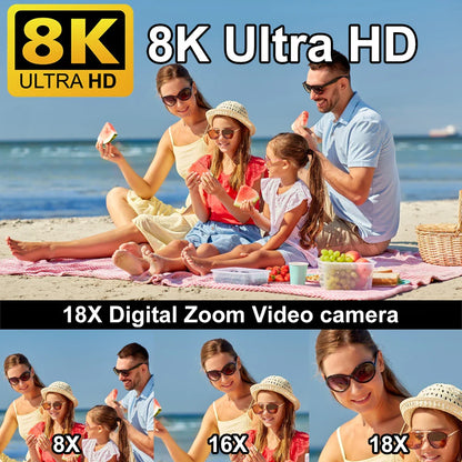 8K Digital Video Camera – 64MP Professional Recorder with 18X Digital Zoom, 3-Inch LCD Touch Screen Camcorder