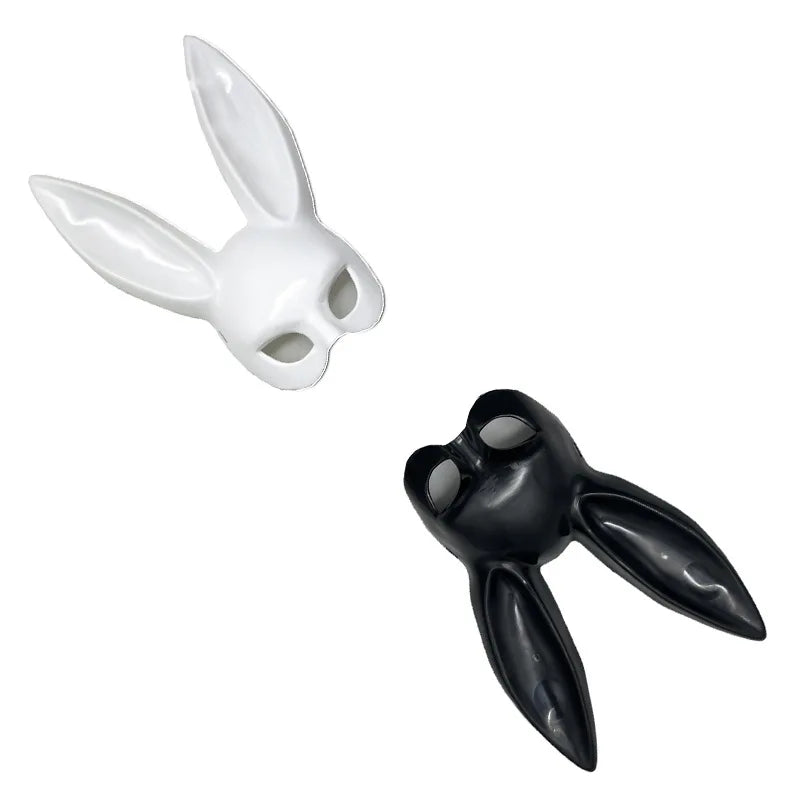 Black and White Rabbit Mask - Halloween Party Decoration, Long Ears Bunny Mask for Costume and Cosplay
