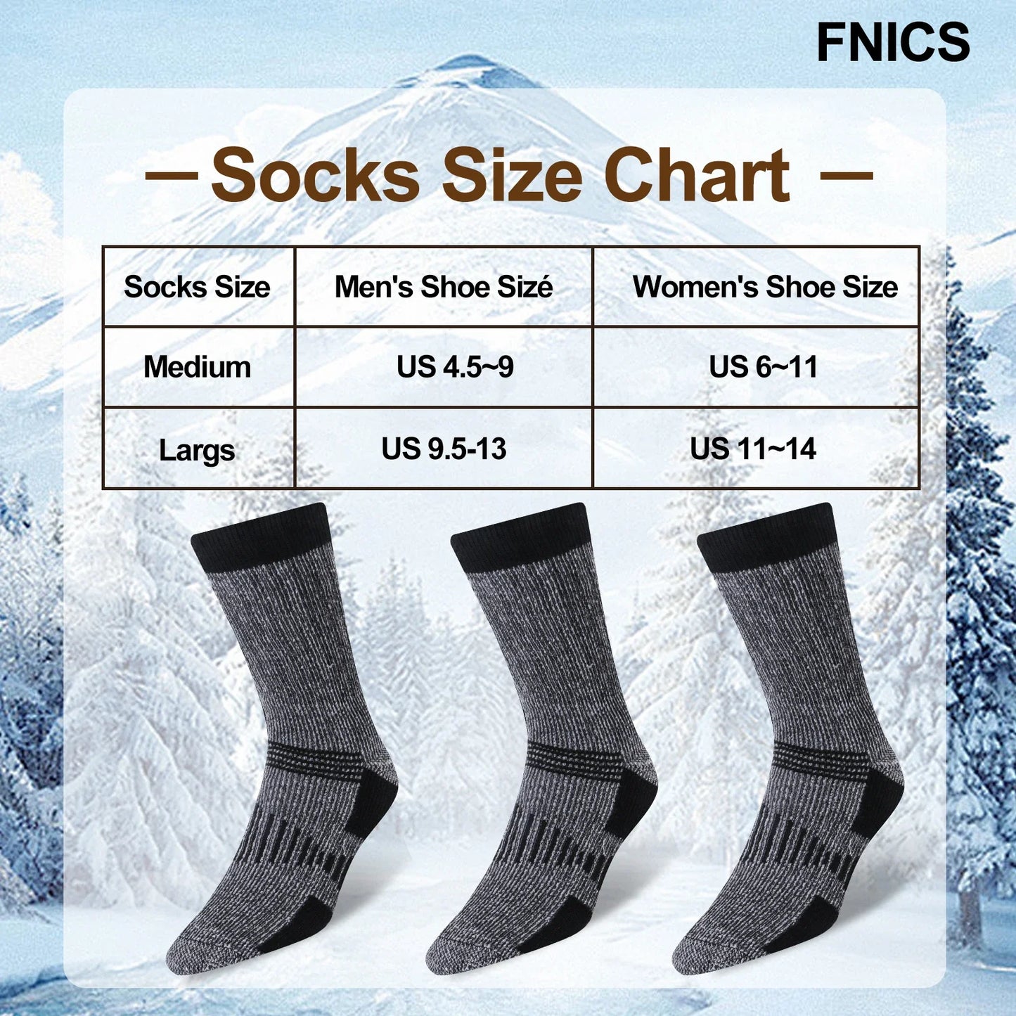 3 Pairs Merino Wool Crew Socks | Thermal Warmth for Men & Women, Ideal for Winter Work, Hiking, Running & Outdoor Sports