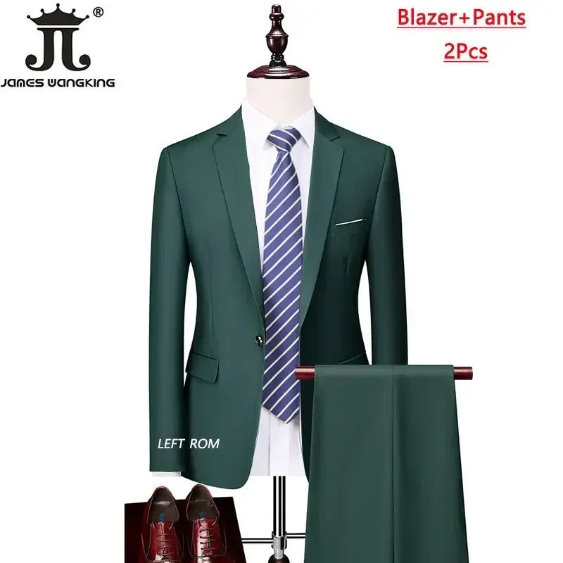 Men's 3 Piece Suit Set - Solid Color Formal Business Jacket Vest Pants Wedding Groom Party Tuxedo Outfit M-6XL