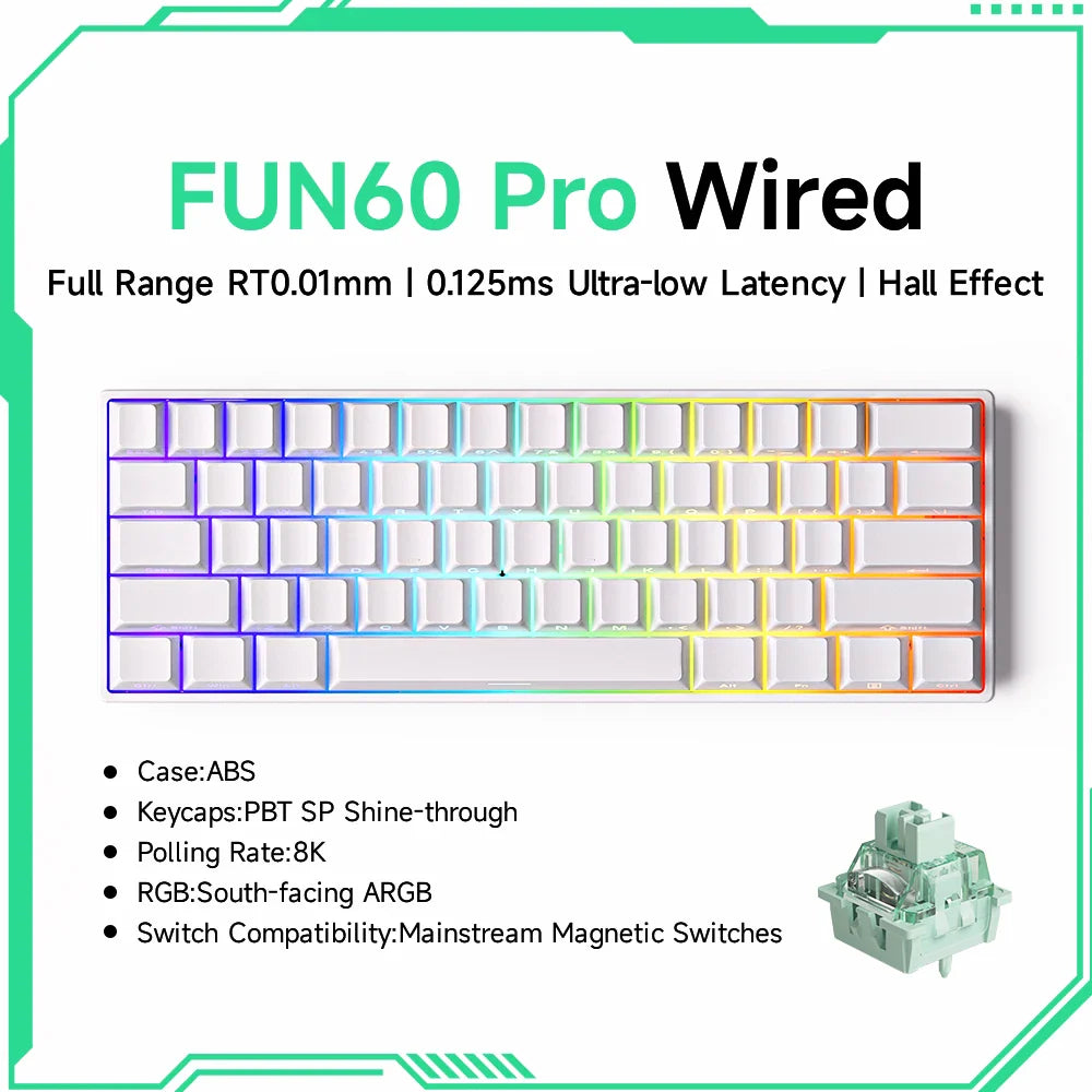 Akko MonsGeek FUN60 60% Mechanical Gaming Keyboard – Magnetic Switch, 8K Rapid Trigger, ARGB HE/TMR Custom Keyboard