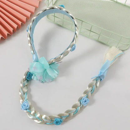 Girls Elsa Cosplay Headband - Snowflake Crown & Braid Hair Accessory, Princess Bow Hair Ornament