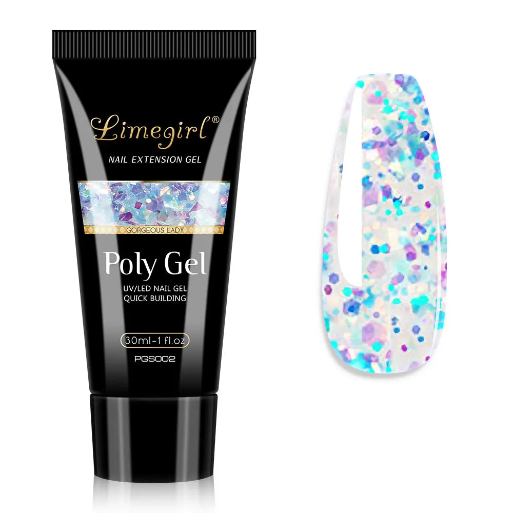 LIMEGIRL 30ml Nail Extension Gel – Glitter Soak-Off Acrylic UV Poly Gel for Quick Nail Build & Manicure