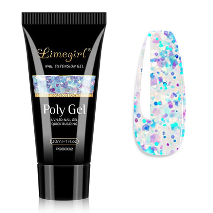 LIMEGIRL 30ml Nail Extension Gel – Glitter Soak-Off Acrylic UV Poly Gel for Quick Nail Build & Manicure
