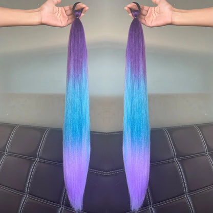 2PCS Synthetic Straight Ponytail Hair Extensions – Colorful Braiding with Elastic Hair Tie for Women