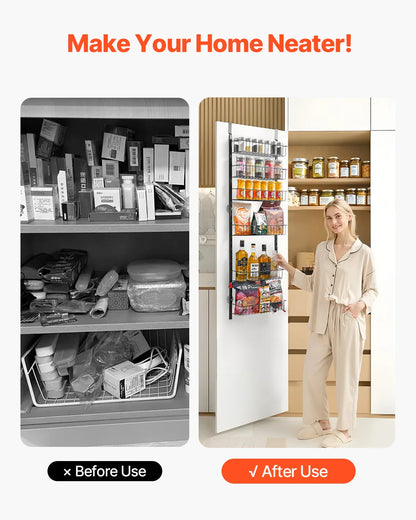 SucceBuy 6/8/9-Tier Over-the-Door Pantry Organizer – Heavy-Duty Steel Hanging Spice Rack & Wall Basket Shelves