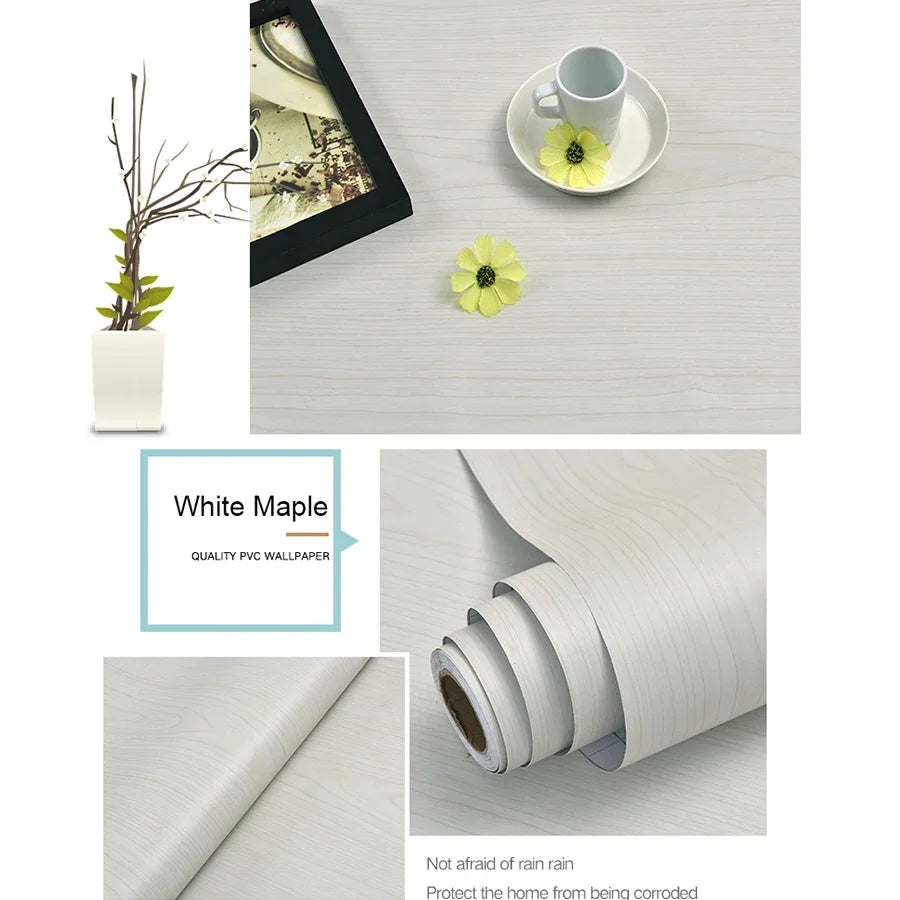 WZF Waterproof Wood Grain Wallpaper Roll - Self Adhesive Vinyl Film for Furniture, Cabinets & DIY Home Decor