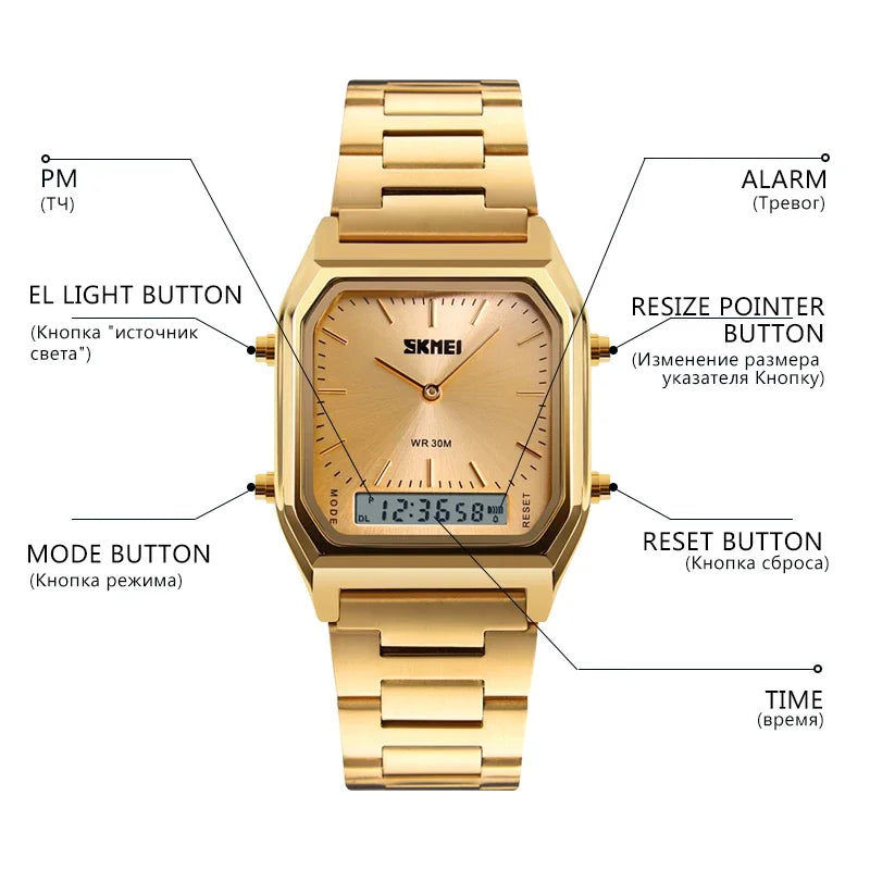SKMEI 1220 Luxury Dual-Time Waterproof Quartz Watch for Men – Casual Sport Digital 1612 Relogio Masculino