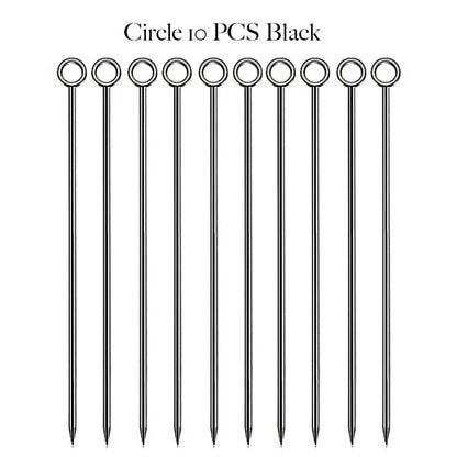 10PCS Stainless Steel Cocktail Picks - Fruit Sticks & Drink Stirring Sticks in Circle, Ball, and Hat Shapes