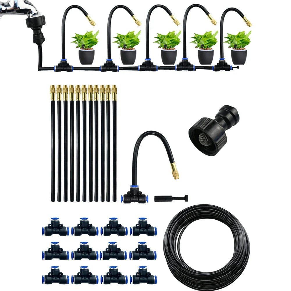 Universal Atomization Sprinkler - Automatic Watering Kits 5-20M with Rotating Copper Nozzle - Ideal for Balcony Rainforest Spray & Garden Irrigation