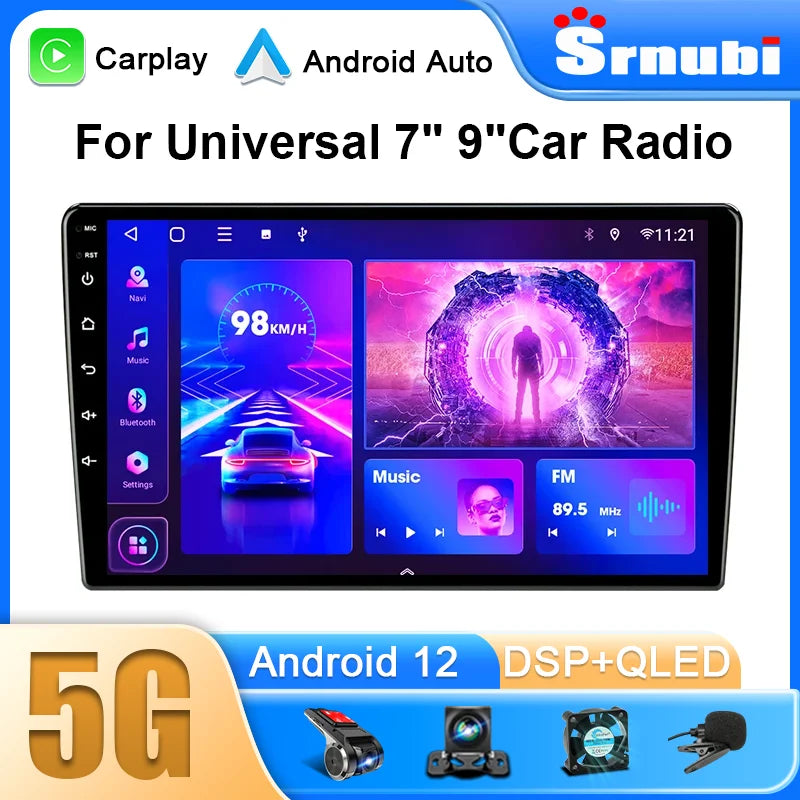 Srnubi 2DIN Car Radio Android 12 – Universal 7"/9" CarPlay Multimedia Player for Nissan, Honda, Toyota, Lada, Volkswagen, Hyundai