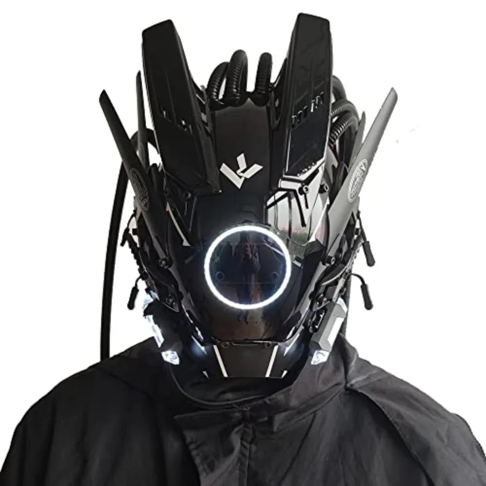 JAUPTO Cyberpunk Mask with Round LED Lights – Woven Role-Playing Mask for Halloween, Parties & Music Festivals