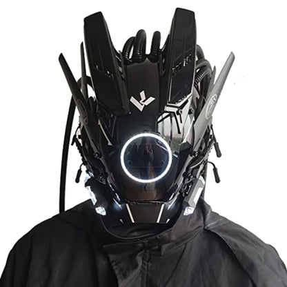 JAUPTO Cyberpunk Mask with Round LED Lights – Woven Role-Playing Mask for Halloween, Parties & Music Festivals