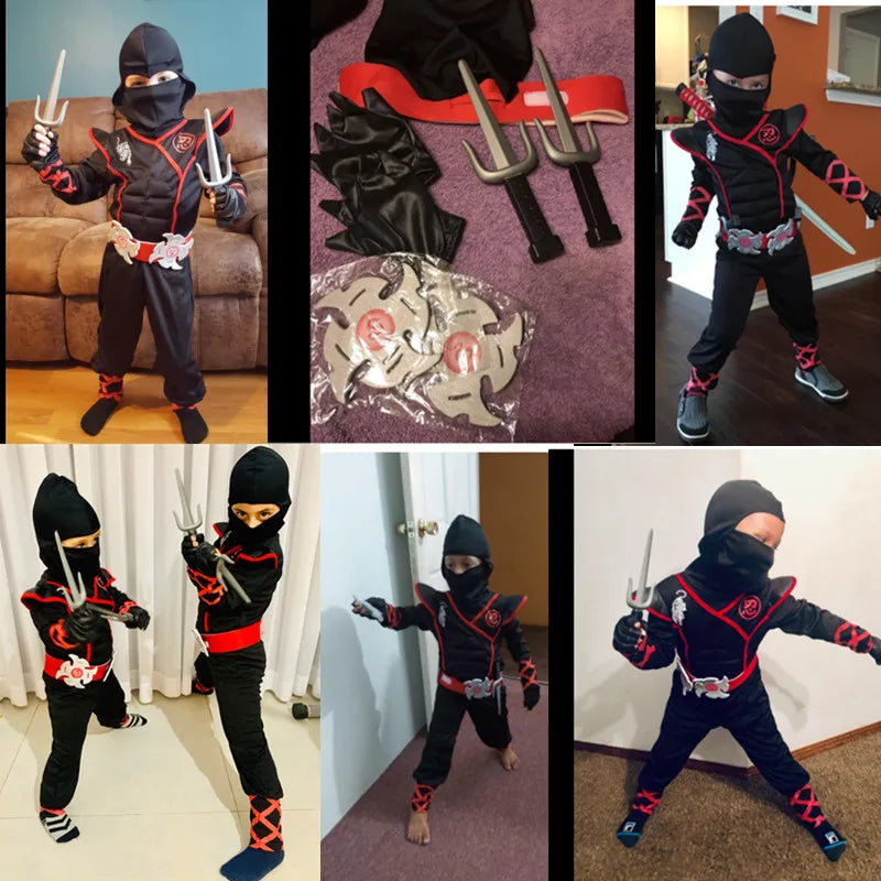 Red Ninja Costume for Boys – Samurai Kid Jumpsuit with Foam Accessories, Halloween & Gift Outfit