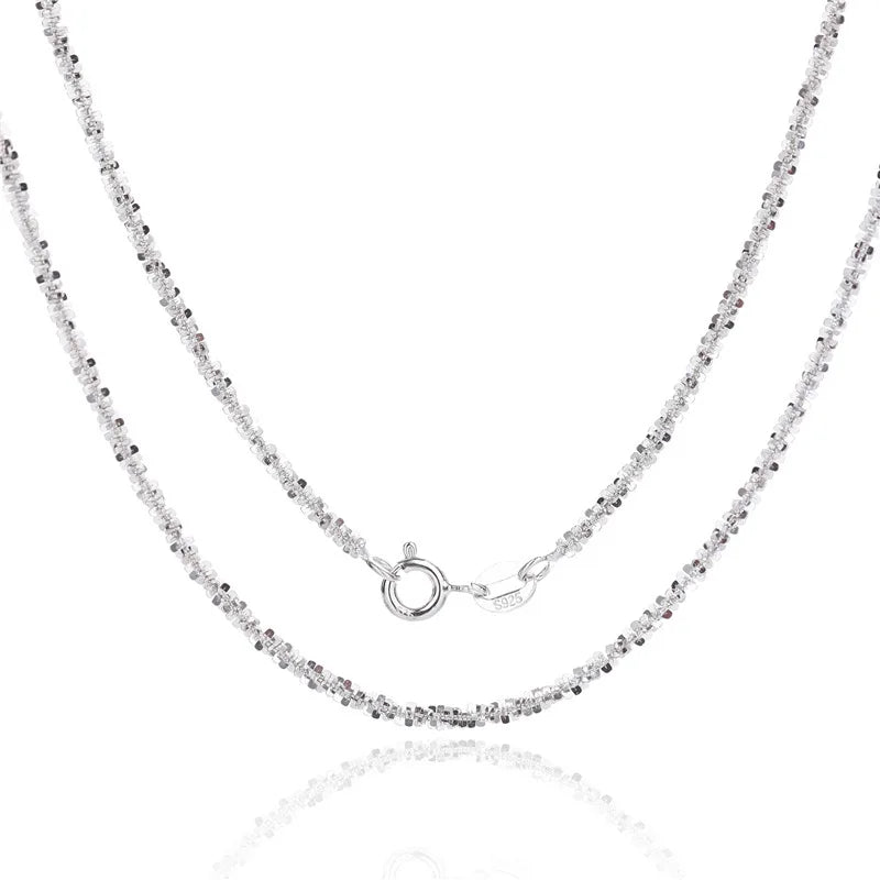 Authentic S925 Sterling Silver Necklace – 2mm Sparkling Collarbone Sweater Chain, Elegant Jewelry Gift for Women