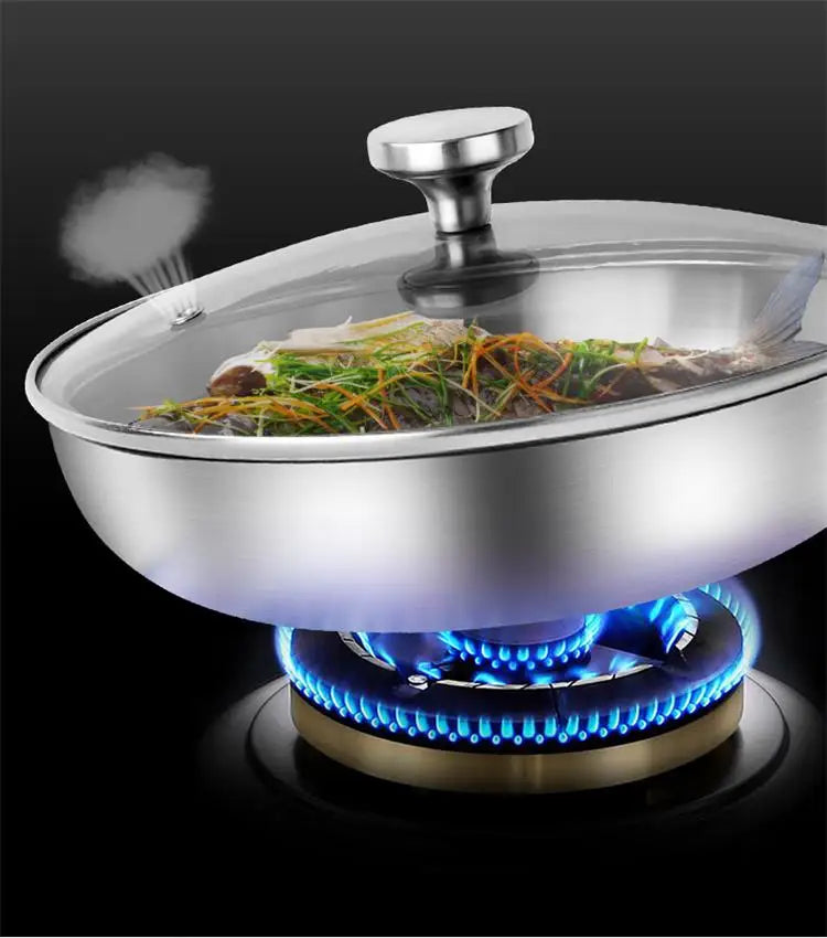24CM Professional Grade Frying Pan - 304 Stainless Steel, 2MM Thick 5-Ply Steel Skillet & Cooking Pot