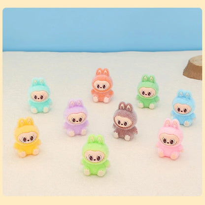1/9PCS Labubu Cartoon Mini Flocking Doll Pendant – Cute DIY Kawaii Toy Gift Accessories