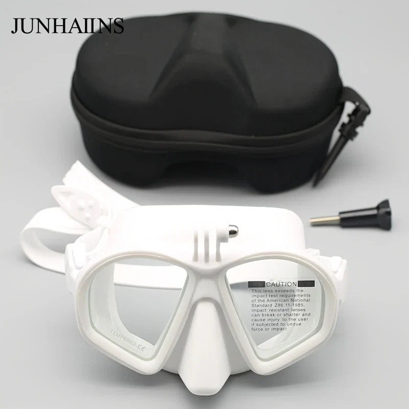Freediving Mask with Camera Mount - Two-Window Tempered Glass Waterproof Anti-Fog Snorkeling Mask