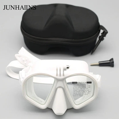 Freediving Mask with Camera Mount - Two-Window Tempered Glass Waterproof Anti-Fog Snorkeling Mask