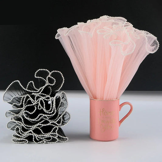 28cmx450cm Pearl Wave Yarn Flower Wrapping Paper - Lace Mesh Florist Handmade Bouquet Gift Packaging Supply for Decoration