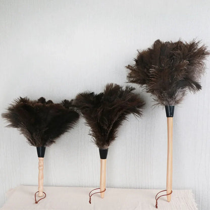 Ostrich Feather Dusting Brush – Wooden Handle Anti-Static Household & Car Cleaning Duster Tool