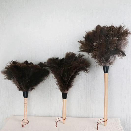 Ostrich Feather Dusting Brush – Wooden Handle Anti-Static Household & Car Cleaning Duster Tool