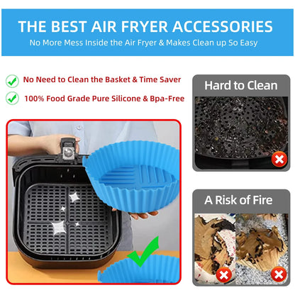 Reusable Air Fryer Silicone Liners: Food-Safe, Non-Stick Silicone Pot for Air Fryer Basket - Easy Cleaning Accessory