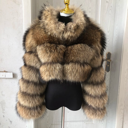 Women’s Spring & Autumn Sweater Cardigan – Real Fox Fur Collar Jacket, Natural Fur Outerwear