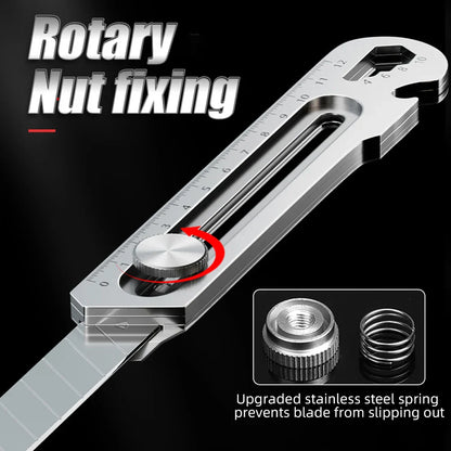6-in-1 Stainless Steel Utility Knife: Multi-Function Design with Tail Break, Ruler, Bottle Opener, and Retractable Box Cutter - Essential Art Supplies